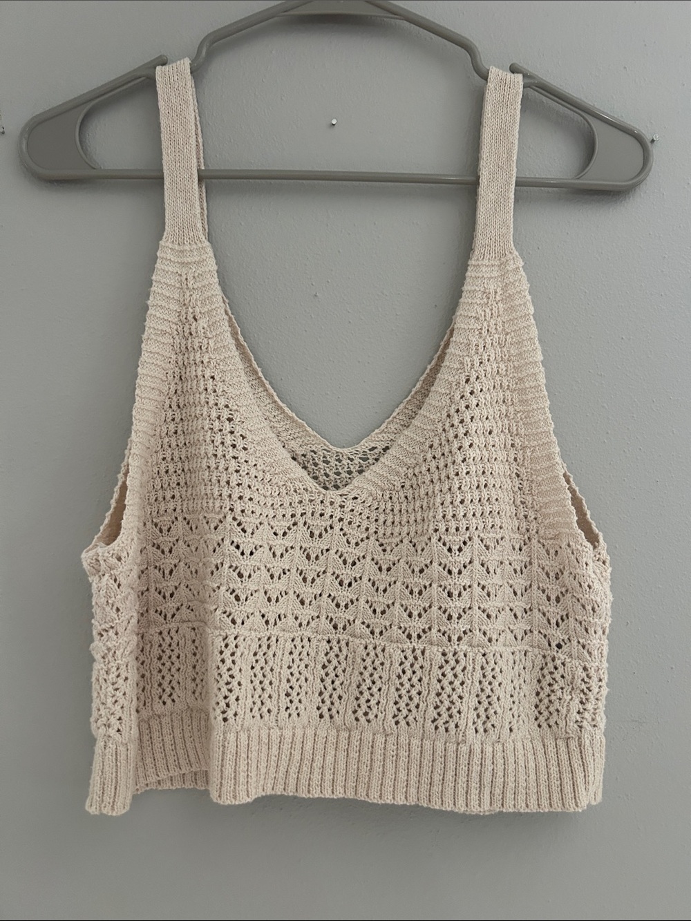 Anthropologie Women's Crochet V-Neck Crop Tank Top - Cream